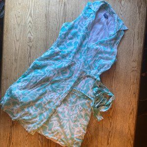 Pendleton Dress Wrap Around V Neck Lined Sz 14 Green Aqua White Multicolor